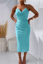 Gundisalva Strapless Midi Party Dress with Back Slit for Women