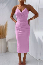 Gundisalva Strapless Midi Party Dress with Back Slit for Women