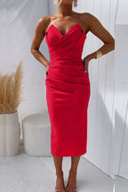 Gundisalva Strapless Midi Party Dress with Back Slit for Women