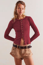 Solid Color Ribbed Cardigan