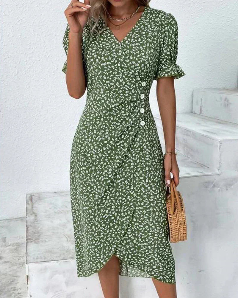 Geraldine Boutique Short Sleeve Dress with Floral Print Statement Occasion Edit