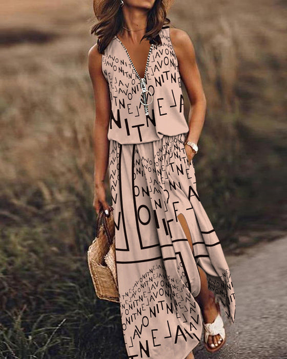 Ihsan Elevated Letter Pattern Sleeveless Dress Boutique Collection