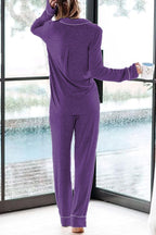 Home-style Loose-fitting Long-sleeved Pocket Shirt and Elastic Waist Casual Pants Set