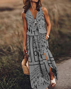 Ihsan Elevated Letter Pattern Sleeveless Dress Boutique Collection