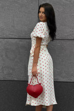 Cotton Print Tie Puff Sleeve Midi Dress