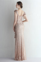 Glitter High Neck Mermaid Slit Formal Dress