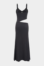 Cut Out V Neck Patchwork Sleeveless Slip Maxi Dress