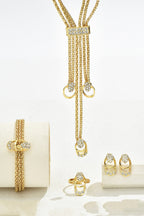 Simple and Fresh Diamond Necklace Earrings and Bracelet Ring Set