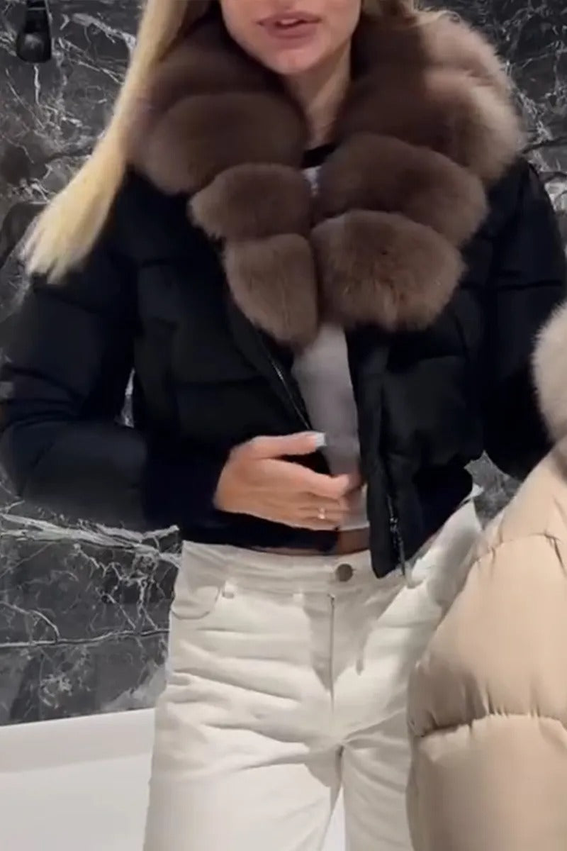 Women Artificial Fur Collar Temperament Casual Short Cotton Jacket