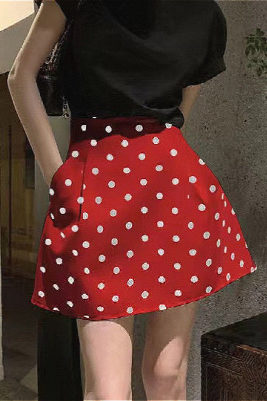 French Style HighWaisted Polka Dot Mini Skirt