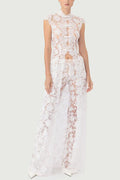 Saphina Floral Lace Mid Rise Side Zipper Flare Maxi Pants
