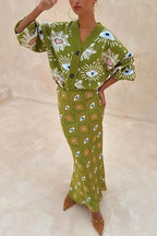 Mysterious Magic Satin Eye Heart Pattern Elastic Waist Drape Maxi Skirt