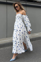 Vintage Ruffle Midi Side Slit Floral Dress