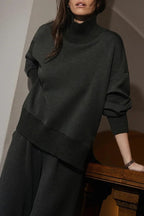 Barker High-Neck Long Sleeve Side Zipper Sweatshirt and Elastic Waist Pocketed Loose Pants Set