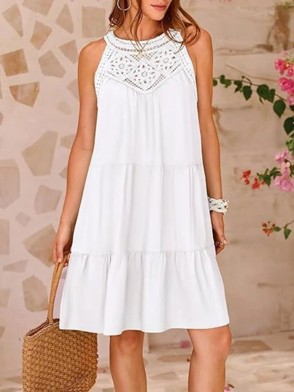 Desiree Minimalist Sleeveless Lace Mini Dress Elevated Occasion Wear