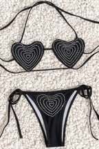 Heart Rhinestone Low Waist Bikini Set