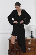 Chiffon Ruffled V Neck Midi Dress