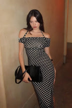 Sexy Polka Dot Halter Neck Bodycon Maxi Dress