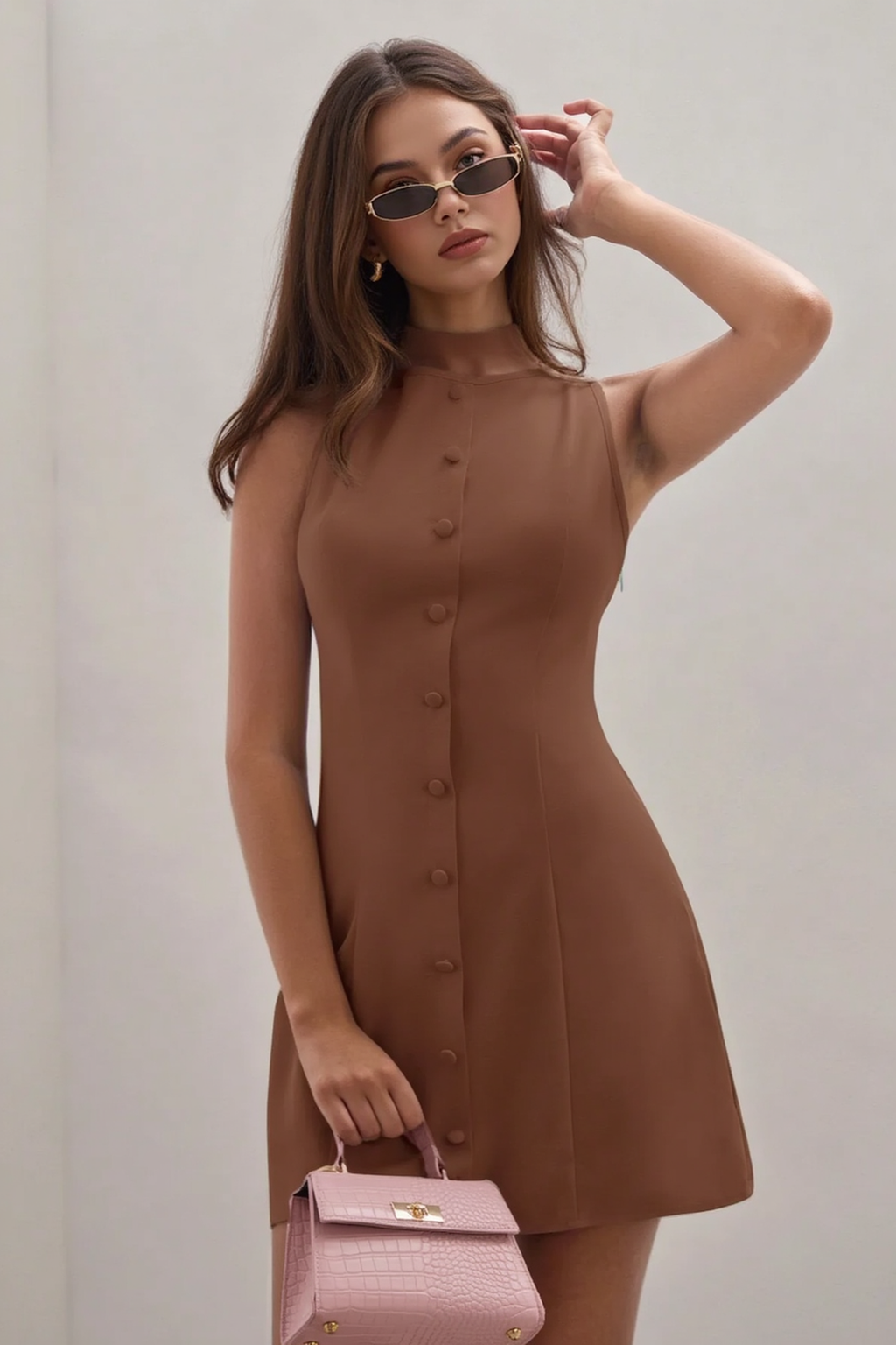 Button Slim Sleeveless Elegant Work Dress