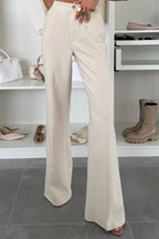 Terra Solid Color V-neck Button Puff Sleeve Blazer and Casual Pocket Straight-leg Pant Set