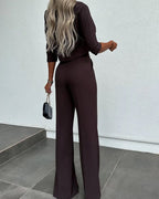 Fashionable solid color high waisted straight pants suit