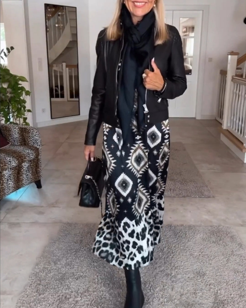 Eleonora Long Sleeve Dress with Geometric Print for Women