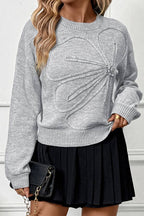 3D Flower Crew Neck Loose Knit Sweater