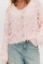 V Neck Fringe Short Loose Slouchy Knit Cardigan