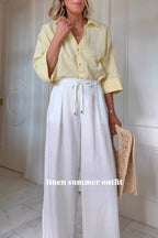 Three-quarter sleeve linen commuter shirt
