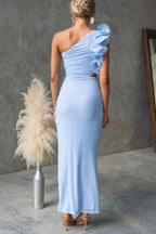 Fashionable Mesh Sleeveless One-shoulder Waist-revealing Maxi Dress