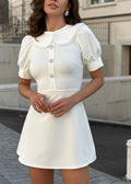 Eloise Pearl Button Puff Sleeve Mini Dress