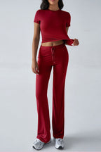 Essential Solid Color Crewneck Top Wide Leg Pants Set