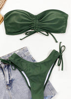 Sierra Dune - Olive Bandeau Bikini with Ruched Tie Bottom