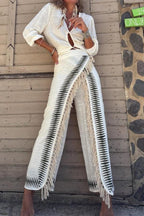 Stylish and Casual High-waisted Tassel Straight Leg Pants