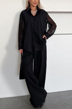 Fashionable Openwork Lace Patchwork Long-sleeved Loose Shirt