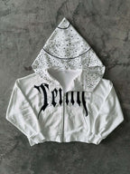 Unique Print Asymmetric Zip Hoodie