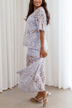 Catch The Light Sheer Sequin Lace High Rise Elastic Waist Maxi Skirt