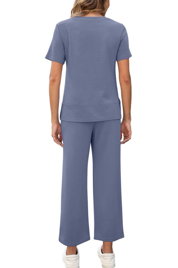 Women's Fashion Comfy Wide Leg 2 Piece Lounge Set