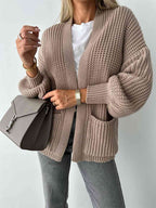 Solid Color V-neck Long-sleeved Casual Knitted Cardigan