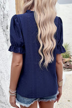 Solid Color Short Sleeved Patchwork Hollow Pleated Shirt
