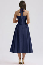 Floral Halter Lace Trim Long Sleeveless Prom Dress