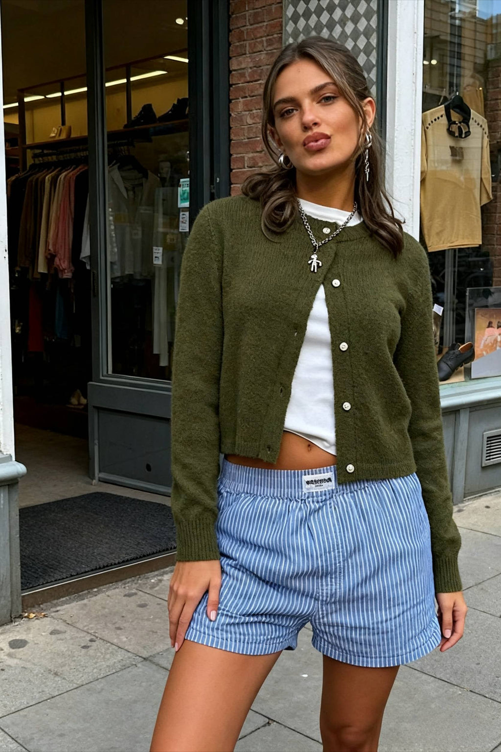 Cropped Knit Button Cardigan