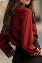 Satin Leopard Print Patchwork Casual Long-sleeved Shirt