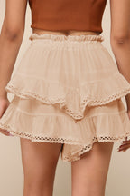 Ruched Tiered Ruffle Hem Elastic Waist Skort