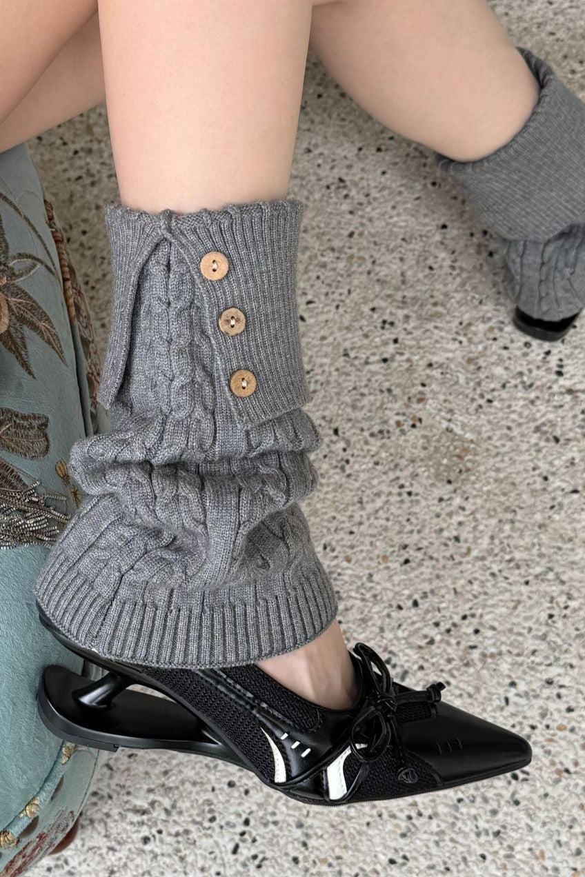 Cable Knit Foldover Button Leg Warmers