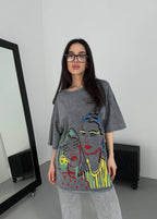 Oversized Graphic T-Shirt – Vintage Wash with Artistic Print