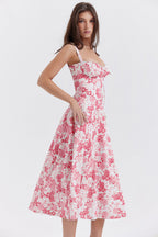 Lucía Boutique Vintage Tight Dress with Floral Pattern and Waist Evening Wear Edit