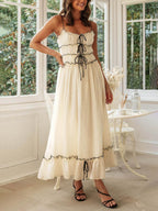 Elegant Off - Shoulder Strap Patchwork Dress