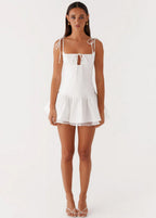 Ivory Ruffle Trim Mini Dress