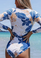 TropiWave - Long Sleeve Zip-Front One-Piece Swimsuit